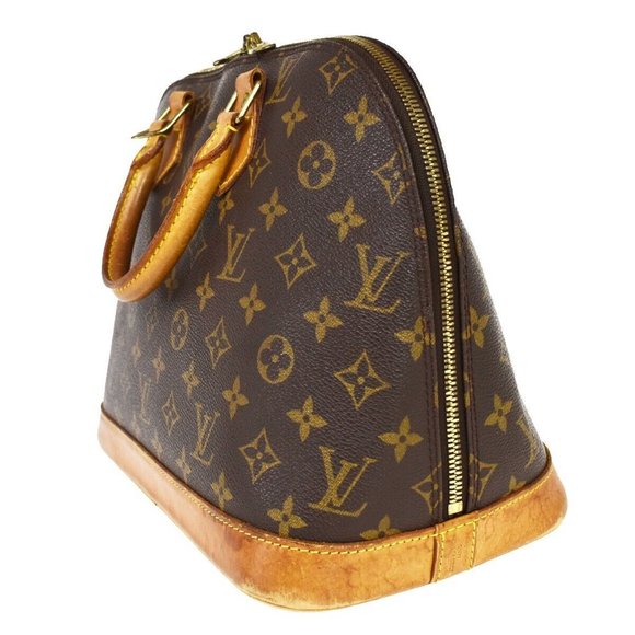 Authentic LOUIS VUITTON LV Logo Alma Hand Bag Monogram Leather Brown France - Picture 2 of 16